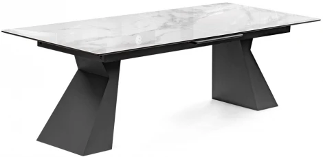 Стеклянный стол Woodville Денхольм 240(290)х100х75 белый мрамор / черный 553548