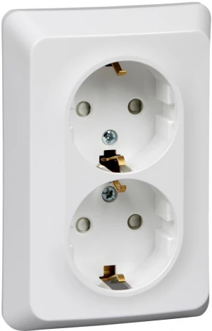 Розетка встраиваемая двойная с заземлением и шторками (белый) Systeme Electric Etude PC16-108B