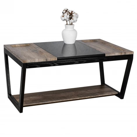 Стол журнальный BeautyStyle 33 дуб крымский состаренный/венге/стекло черное Mebelik 009407