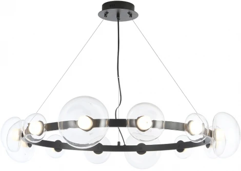 Подвесной светильник Crystal Lux BOSQUE SP12 BLACK/TRANSPARENT (LED, 220V, на тросе, круглые)
