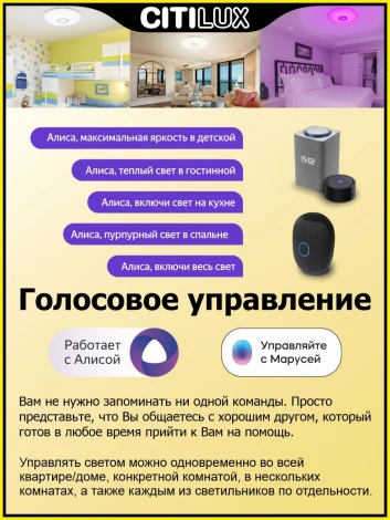 Потолочный светильник RGB круглый Citilux Диамант Смарт CL713A30G (LED, 220V, умный дом - Алиса, Маруся, круглые)