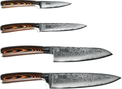 Набор из 4х ножей + универсальная подставка Omoikiri Damascus Suminagashi-SET 4996233
