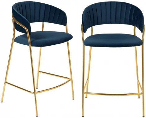 Комплект из 2-х стульев полубарных Turin синий с золотыми ножками Bradexhome арт.FR 0909P
