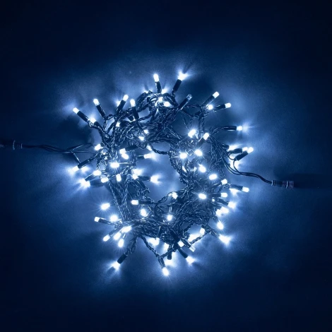 Гирлянда Нить с Колпачком 10м Белая 24В, 100 LED, Провод Черный ПВХ, IP65