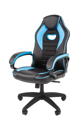 Кресло Chairman game 16 Россия экокожа черный/голубой 7213488
