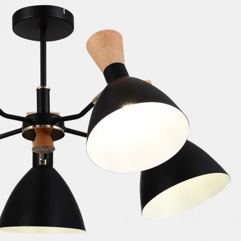 Потолочная люстра на штанге Evoluce SLE1256 SLE1256-402-05 Черный/Черный, Светлое дерево, Золотистый E14 5*40W (220V)