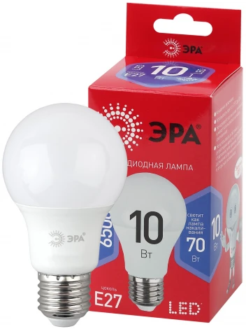 Лампочка светодиодная E27 10W ЭРА LED A60-10W-865-E27 R
