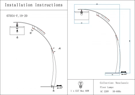 Торшер изогнутый Kink Light Нестор 07054-F,19-20 черный/бронза (220V, выключатель)