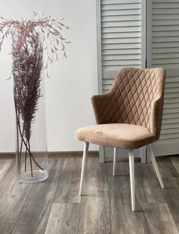 Стул M-City HERMAN 360 град. БЕЖЕВЫЙ #5, велюр / белый каркас