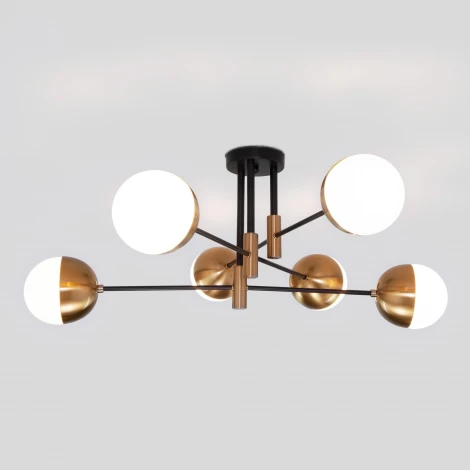 Умная потолочная люстра на штанге Eurosvet Nuvola 70129/6 латунь (220V, шарики)