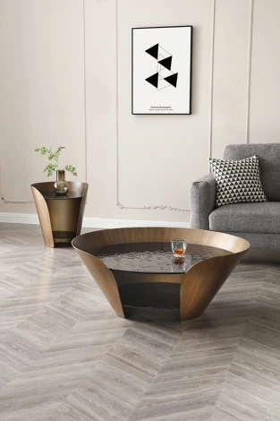 Стол журнальный ESF ET6123 (D48,6) закаленное стекло/бронзовый/Закаленое стекло,Металл