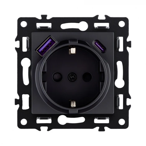 Розетка штепсельная SCHUKO 16A/250 В с USB A+C 20W, черный Kollinger Asthetik AS-016BK