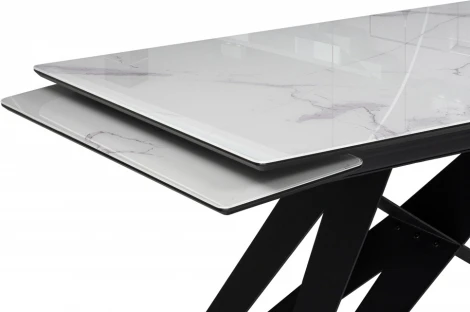 Стол стеклянный Notta Блэкберн 140(200)х80х75 белый мрамор кристл / черный арт.612167