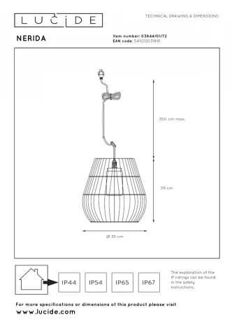 Уличный подвесной светильник Lucide Nerida 03844/01/72