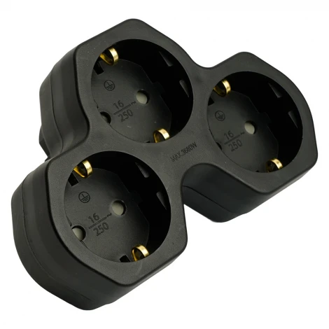 Разветвитель сетевой 3-х местный с заземлением (черный) Stekker 50108