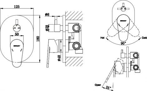 Смеситель Bravat Eler FB848238CP-3-RUS С ВНУТРЕННЕЙ ЧАСТЬЮ, для ванны с душем