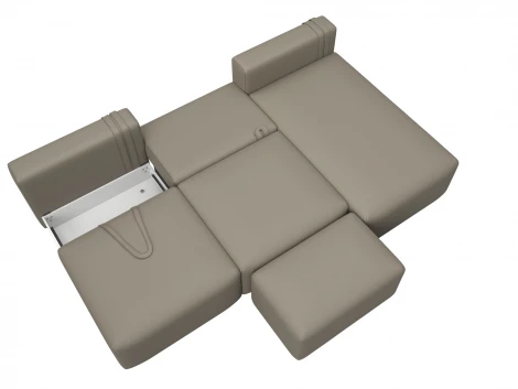 Диван угловой модульный с пуфом Лига-060 НПБ Лонг угол универсальный (ЛДСП,Брус,Фанера/Пластик/Экокожа/Бежевый) Лига Диванов 130068