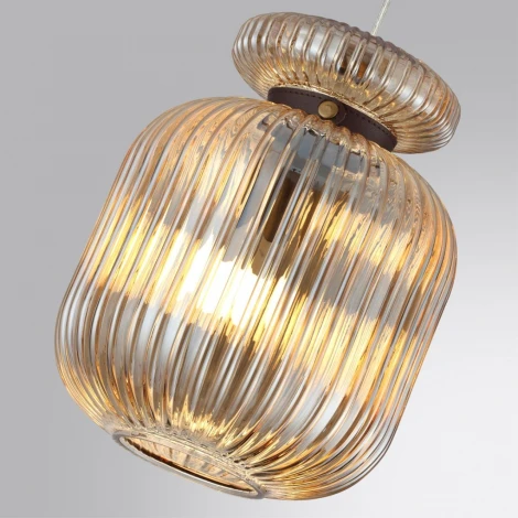 Подвесной светильник Odeon Light Jugi 5042/1A PENDANT античн.бронза/янтарный/металл/стекло/эко.кожа E27 1*60W (220V, на проводе)