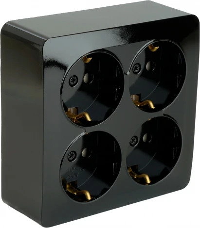 Розетка 4-х местная с заземлением (черный) Stekker София 49322