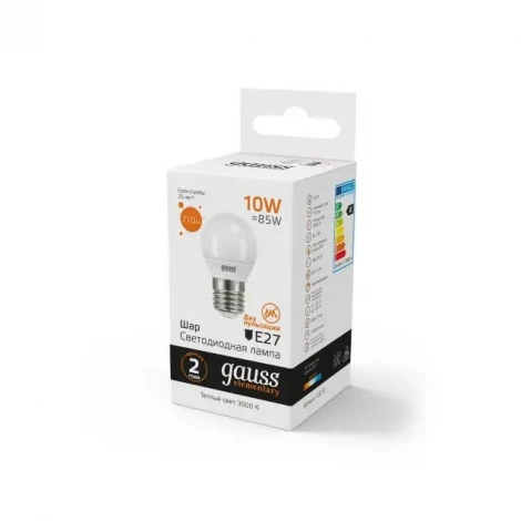 Лампочка светодиодная E27 10 Вт 880 lm 3000K теплое желтое свечение Gauss Elementary 53210