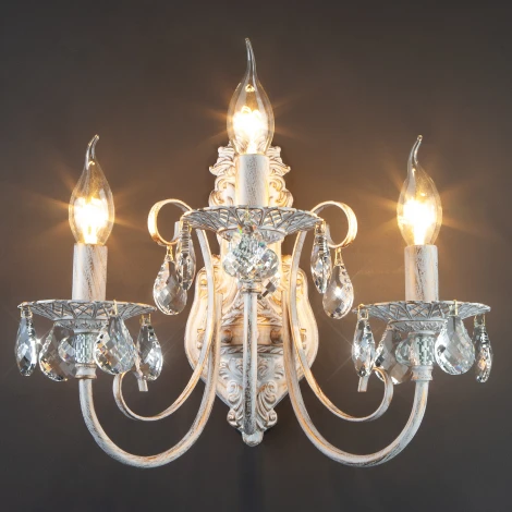 Бра Eurosvet 3305 3305/3 белый с золотом / прозрачный хрусталь (220V, хрусталь Strotskis, подвески, подсвечник, свеча)