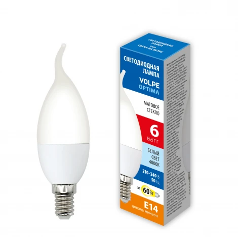 Лампочка светодиодная Volpe LED-CW37-SLS LED-CW37-6W/4000K/E14/FR/SLS