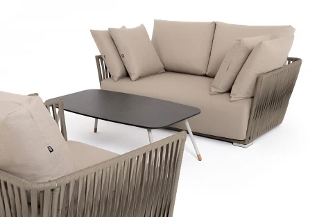 "Форли" лаунж-зона 4-местная плетеная из роупа (веревки), каркас алюминиевый светло-серый, роуп серо-коричневый 4SIS арт.УТ-00010272