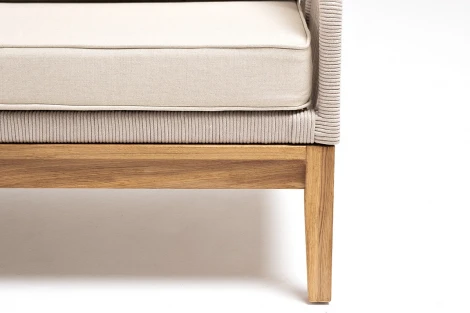 "Канны" диван 2-местный плетеный из роупа, основание дуб, роуп бежевый круглый, ткань бежевая 15052 4SIS арт.УТ-00010333