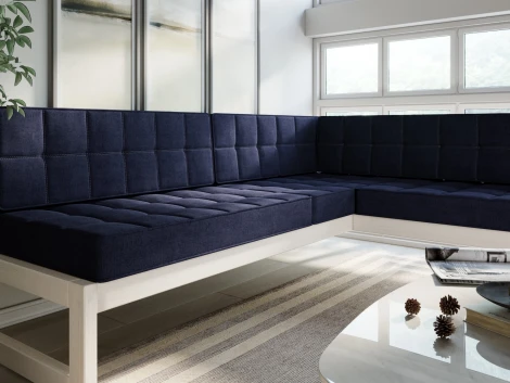 Диван Arsko угловой Сега У беленый дуб рогожка синяя