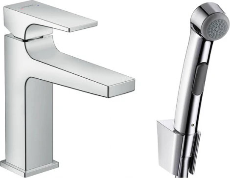 Смеситель Hansgrohe Metropol 32522000 для раковины с гигиеническим душем, с донным клапаном Push-Open