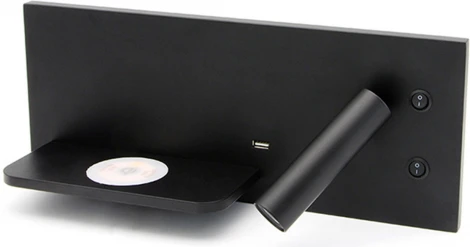 Настенный светильник с полкой Kink Light Норти 08075L,19 черный (левое) с разъёмом USB, беспроводная зарядка (LED, 220V, выключатель)