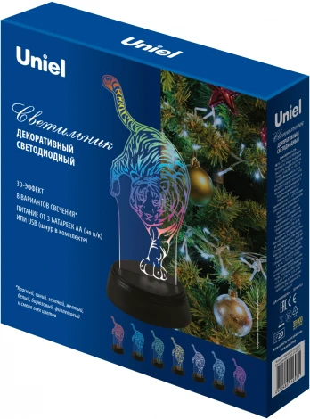 Световая фигура Uniel ULI-M506 RGB/3AA TIGER/BLACK (LED, сенсорный выключатель, животные)