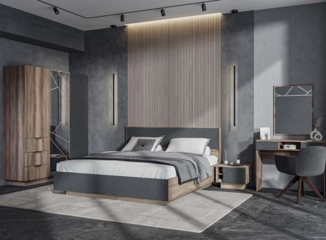 Двуспальная кровать Woodville Диамо КР 02 180х200 софт графит / дуб каньон 546001