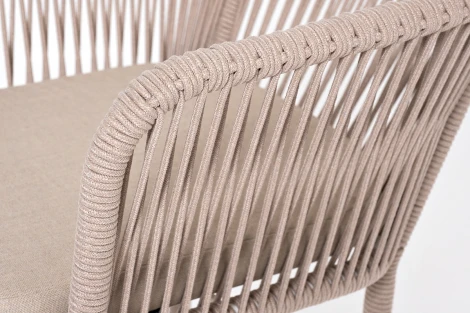 "Марсель" стул барный плетеный из роупа, каркас из стали белый муар, роуп бежевый круглый, ткань бежевая 15052 4SIS арт.УТ-00011261