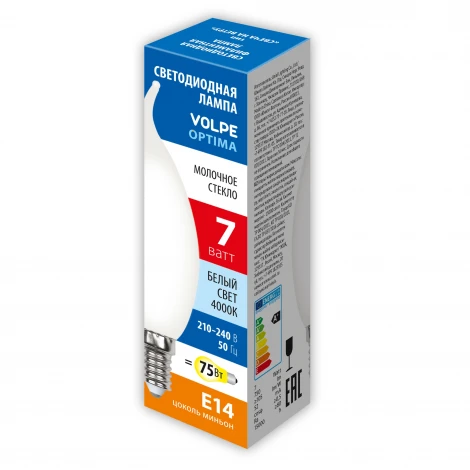 Лампа светодиодная, форма "свеча на ветру", матовая, белый свет 4000К Volpe Optima Филамент LED-CW35-7W/4000K/E14/FR/SLF