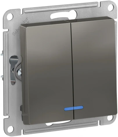 Выключатель встраиваемый двухклавишный с подсветкой (сталь) Systeme Electric AtlasDesign ATN000953