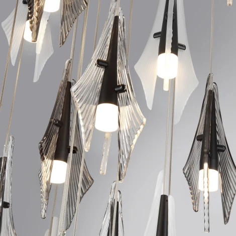 Потолочная каскадная люстра Odeon Light Afalina 5442/137L черный/бел.матовый/прозрачн./дымчатый/металл/стекло LED*137W 3000K (220V, на проводе)