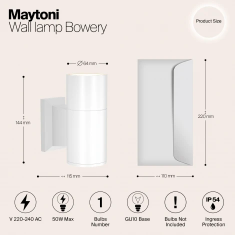 Настенный светильник уличный Maytoni Bowery O574WL-01W (220V, IP54)