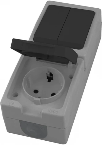 Розетка с заземлением с двухклавишным выключателем (серый,графит) Stekker Велена 49726