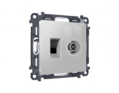 Комплект механизма ТВ-розетки оконечной и Ethernet RJ-45 розетки с автоматической защитной шторкой встраиваемый (серебро глянец) Ambrella Volt QUANT MA412510