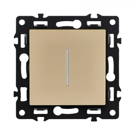 Выключатель 1-клавишный проходной 10А/250В с LED подсветкой, золотой Kollinger Asthetik AS-008GD