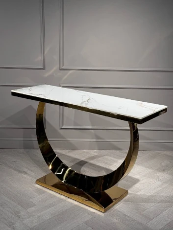 Стол-консоль IST-CASA Прайм IST-803,120х40х78 см, жемчужный белый/золотой