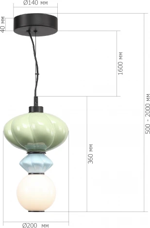 Подвесной светильник ST Luce Florentini SL6134.403.01 черный/зелёный, синий, опаловый LED 1*8W 3000K (220V, на тросе, бусы)