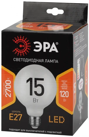 Лампочка светодиодная филаментная E27 15Вт ЭРА F-LED G125-15w-827-E27 OPAL F-LED G125-15w-827-E27 OPAL