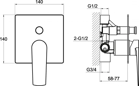 Смеситель BelBagno Carin CAR BASM CRM С ВНУТРЕННЕЙ ЧАСТЬЮ, для душа
