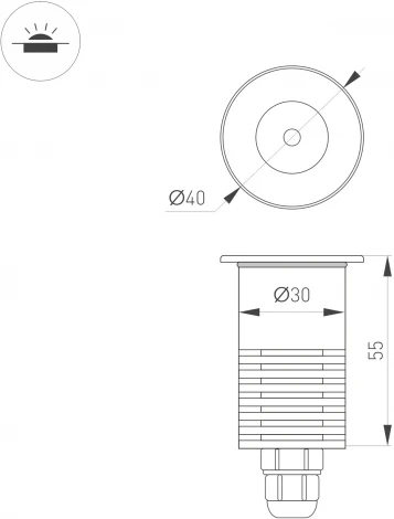 Встраиваемый светильник уличный ART-GROUND-R40-3W Warm3000 (SL, 36 deg, 24V) (Arlight, IP67 Металл) 048820 (LED)