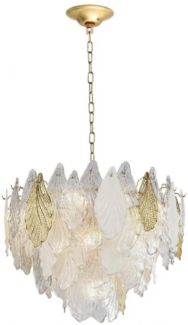 Подвесная люстра Odeon Light Lace 5052/15 золото/белый/прозрачный/металл/стекло/фарфор/металл E14 15*40W (220V, на цепи, лепестки)