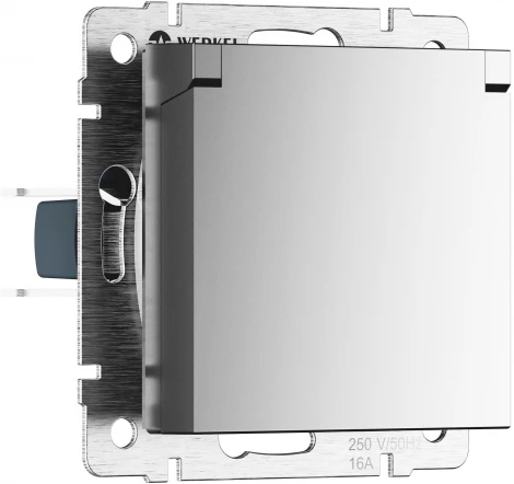 Розетка с заземлением с защит. крышкой и шторками (серебряный матовый) Werkel W1171265 (a069594)