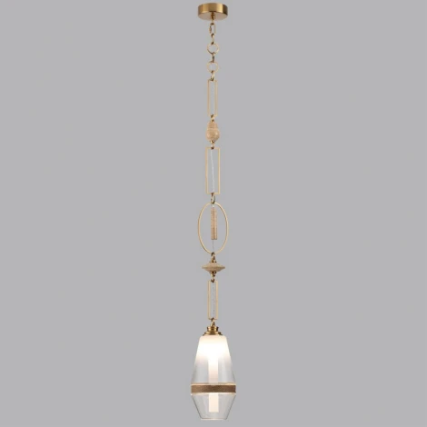 Подвесной светильник Odeon Light Krema 5441/1B сатинированн.латунь/прозрачн./металл/стекло/травертин/веревка G9 LED 6W (220V, подвески, на цепи)