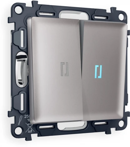 Комплект механизма Ambrella Volt 2-клавишного выключателя с подсветкой 10000K ALFA MA504020 Сталь матовый QUANT